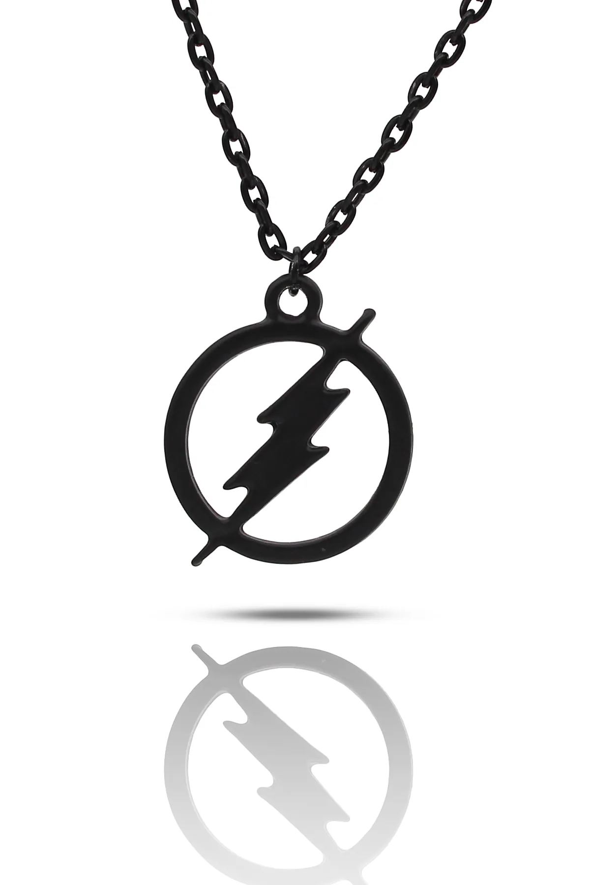 The Flash Şimşek Kolye - Siyah Renk - Klasik Zincir - 65 cm