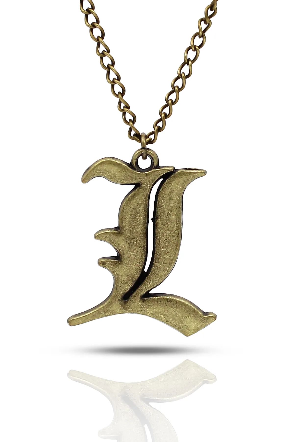 Death Note L Ryuzaki Anime Kolye - Antik Sarı Kaplama - Klasik Zincir - 65 cm