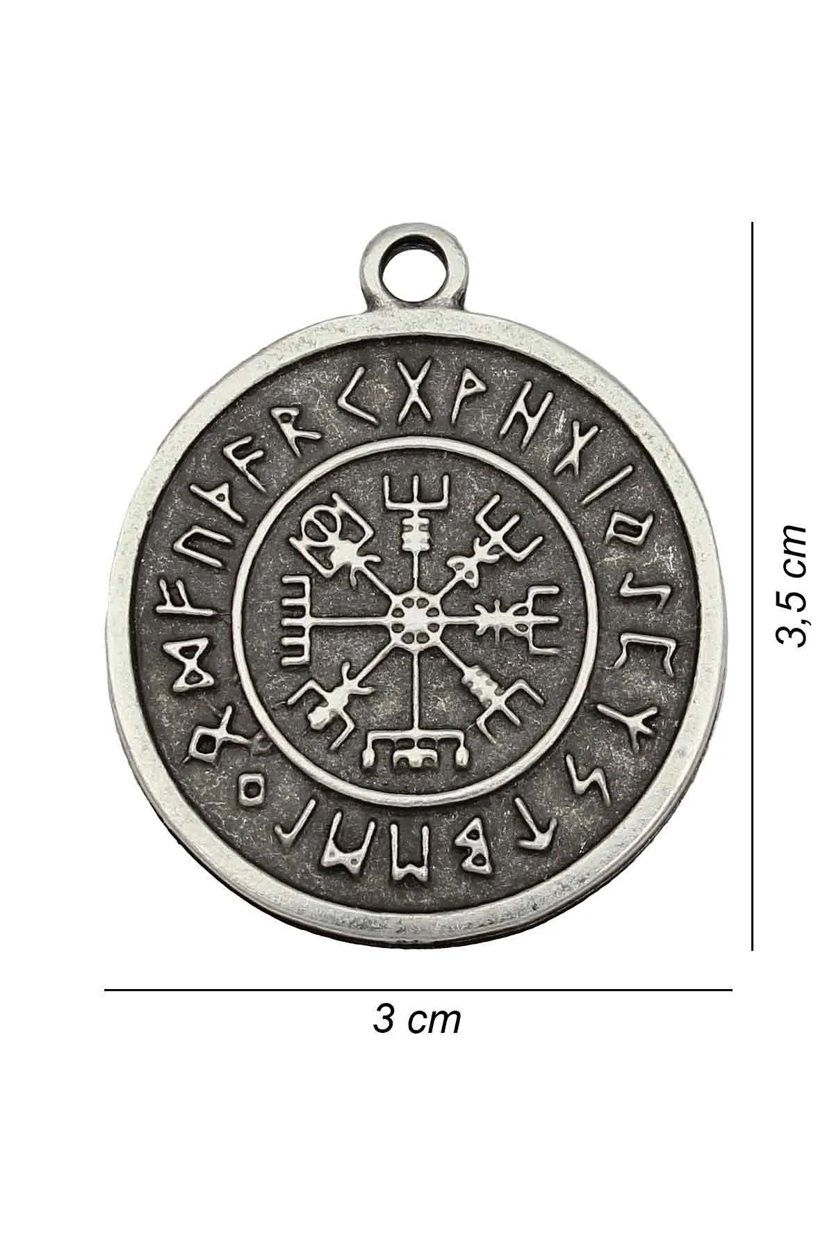 İskandinav Vegvisir Viking Pusula Kolye - Antik Gümüş Kaplama - Antik Gümüş Kaplama - Burgu Zincir - 65 cm