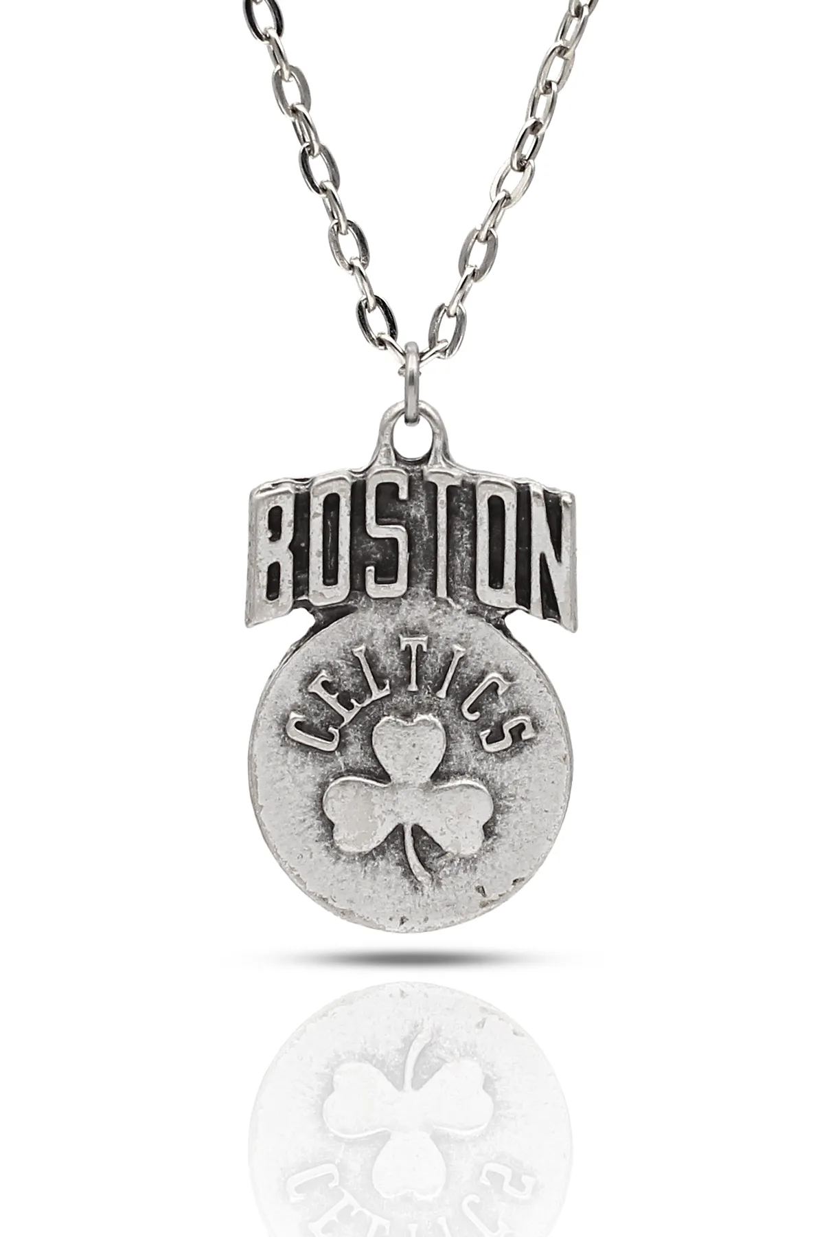 Boston Celtics NBA Takım Figürlü Kolye - Antik Gümüş Kaplama - Antik Gümüş Kaplama - Klasik Zincir - 65 cm