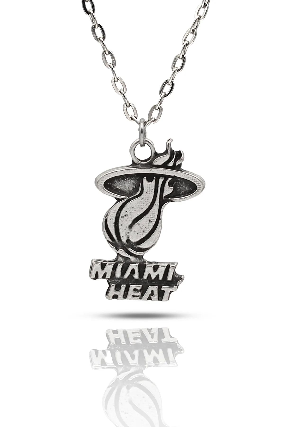 Miami Heat NBA Takım Figürlü Kolye - Antik Gümüş Kaplama - Antik Gümüş Kaplama - Klasik Zincir - 65 cm