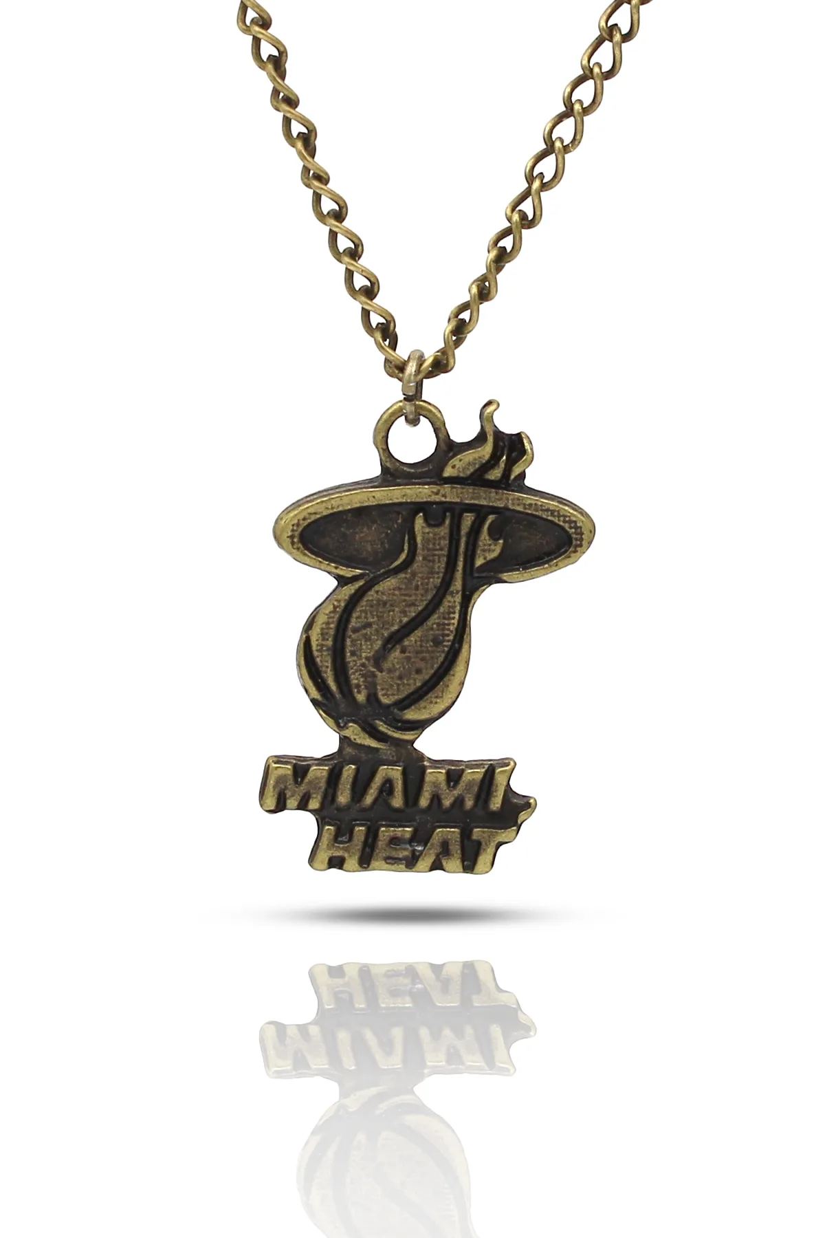 Miami Heat NBA Takım Figürlü Kolye - Antik Gümüş Kaplama - Antik Sarı Kaplama - Klasik Zincir - 65 cm