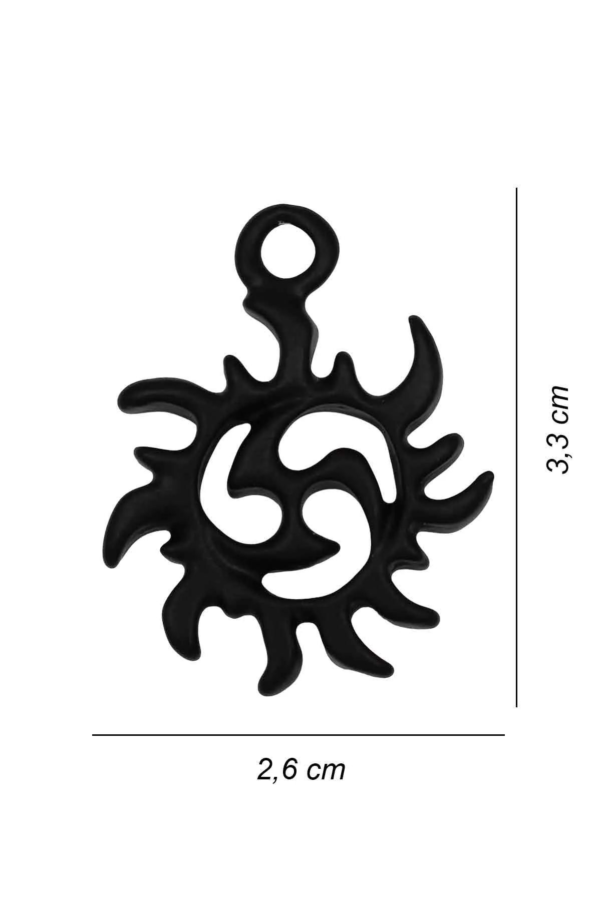 Japon Ninja Güneş Shuriken Kolye - Antik Gümüş Kaplama - Siyah Renk - Burgu Zincir - 65 cm