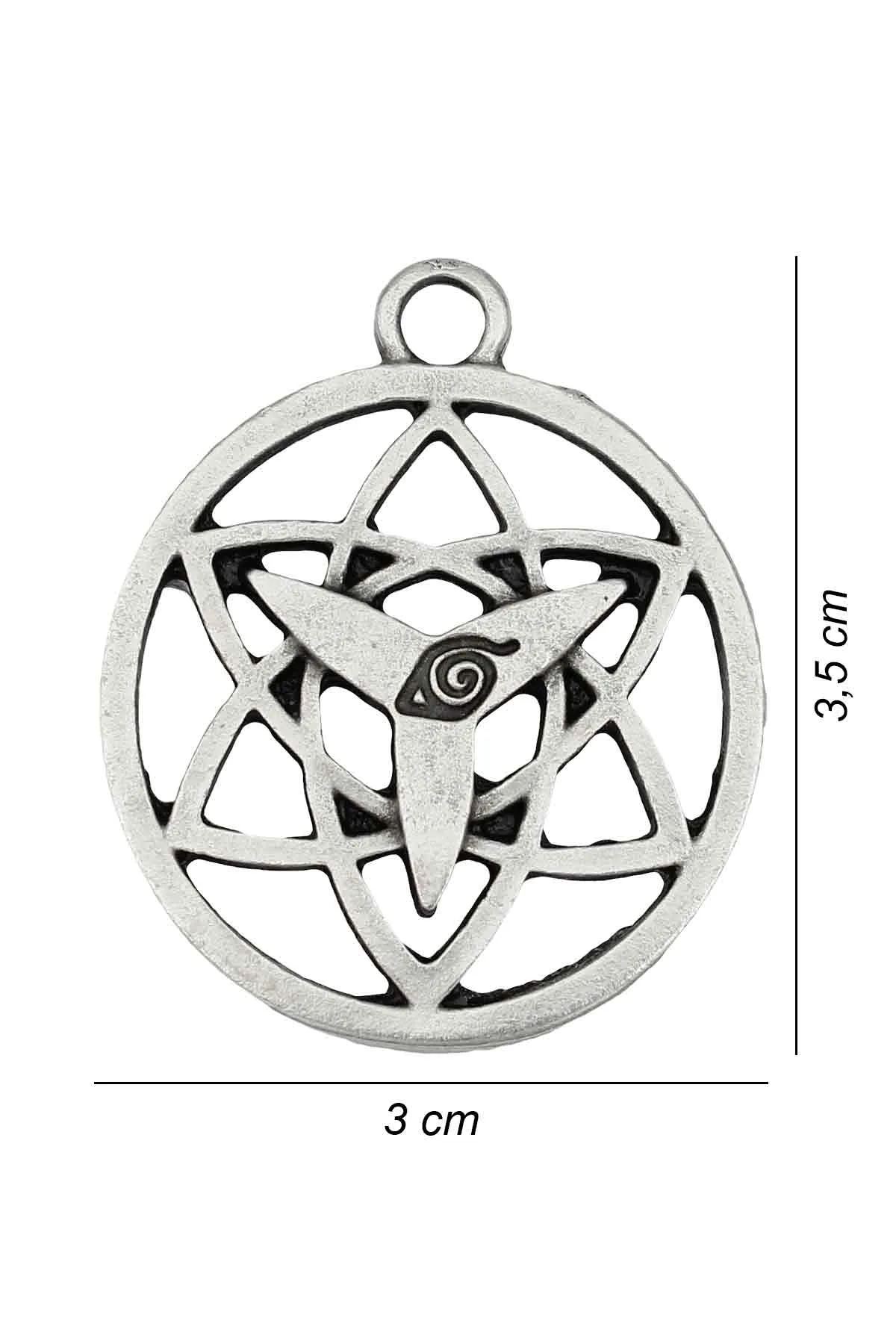 Naruto Sasuke Eternal Mangekyou Sharingan Kolye - Antik Gümüş Kaplama - Antik Gümüş Kaplama - Burgu Zincir - 65 cm