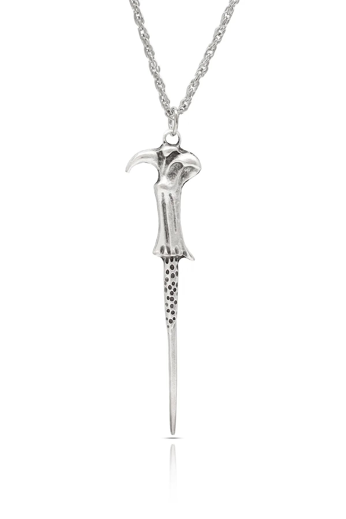 Harry Potter Voldemort Asa Kolye - Antik Gümüş Kaplama - Antik Gümüş Kaplama - Burgu Zincir - 65 cm