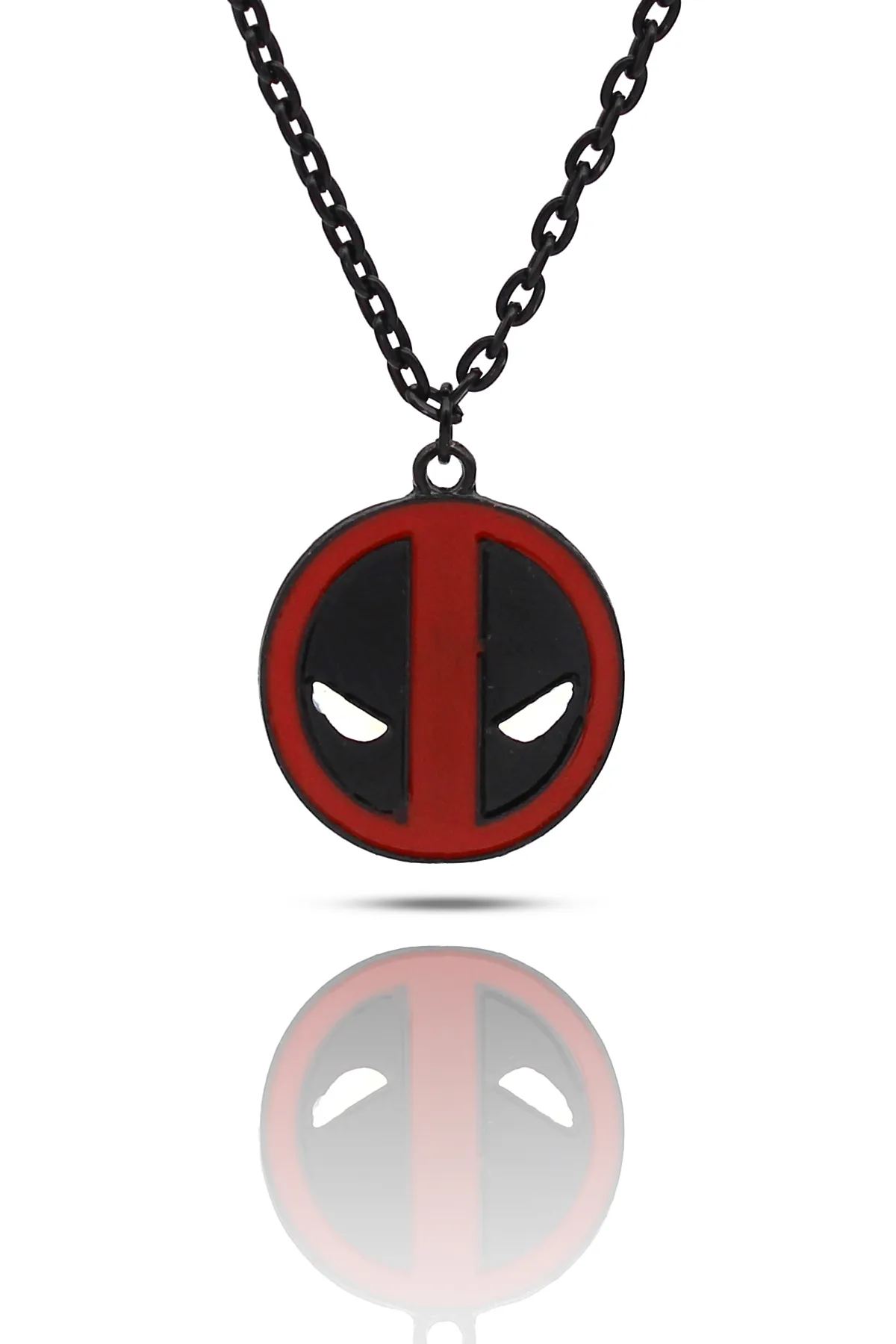 Deadpool Maske Kolye Kırmızı - Mineli - Siyah Renk - Klasik Zincir - 65 cm