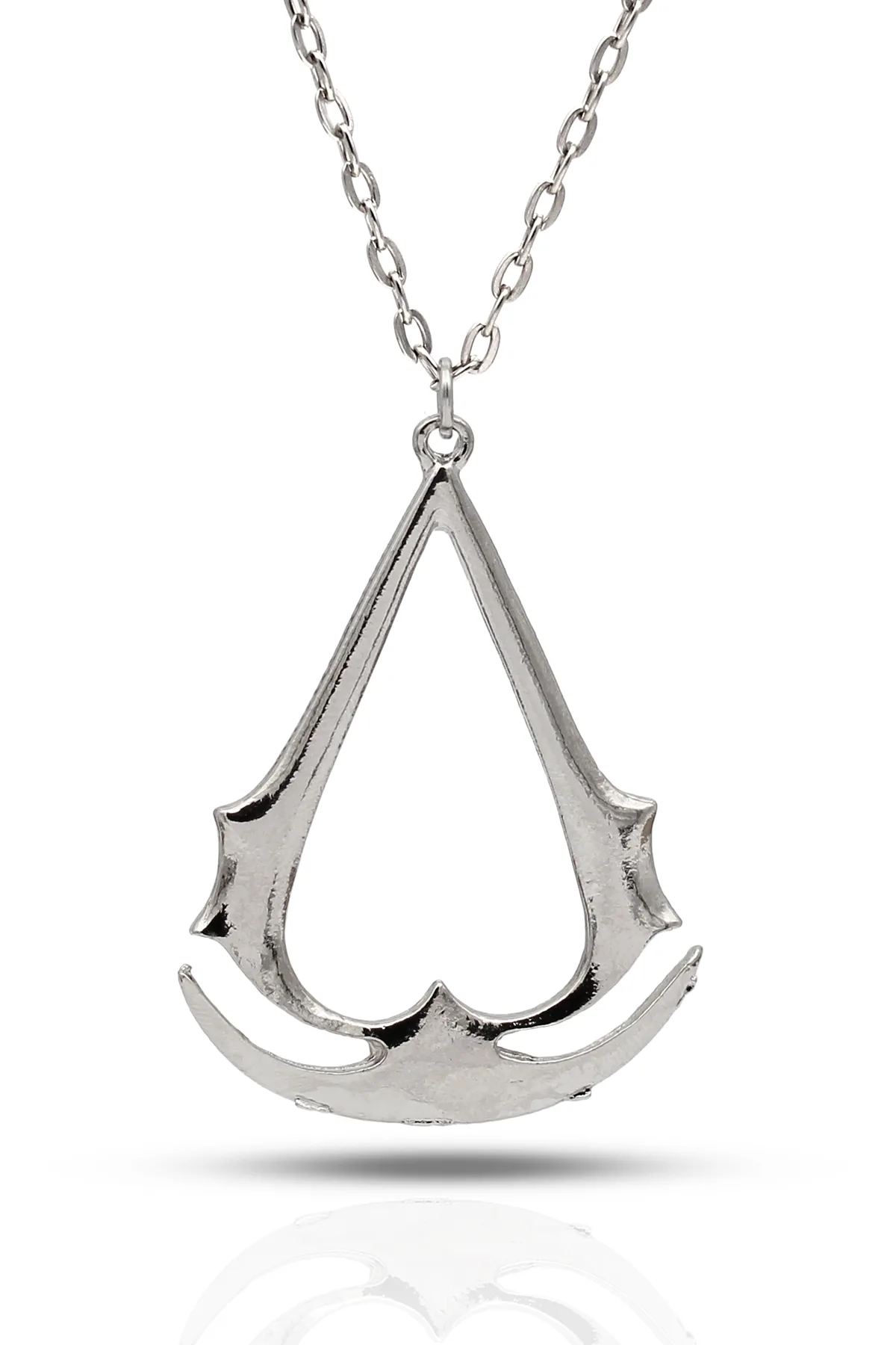 Assassin's Creed Kolye Ezio Figür Cosplay Kolye - Gümüş Renk - Klasik Zincir - 65 cm