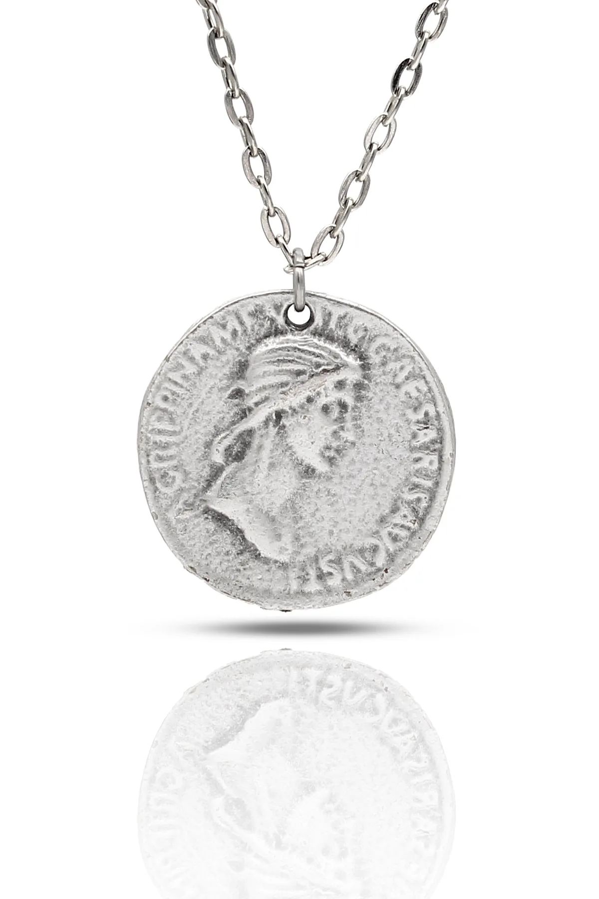 Julia Agrippina Roma İmparatoriçesi Kolye - Antik Gümüş Kaplama - Antik Gümüş Kaplama - Klasik Zincir - 65 cm