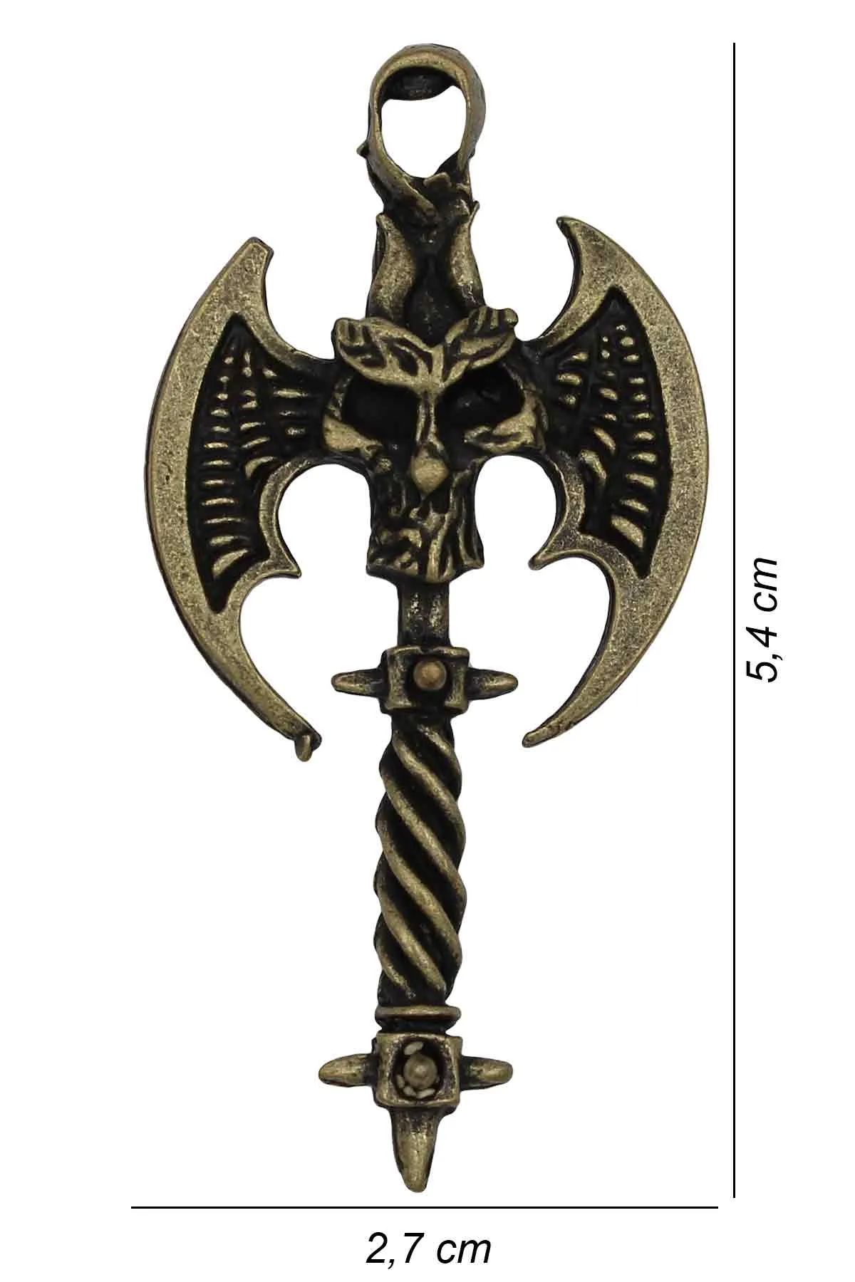 Kurukafa Başlıklı Balta Kolye - Antik Gümüş Kaplama - Antik Sarı Kaplama - Klasik Zincir - 65 cm