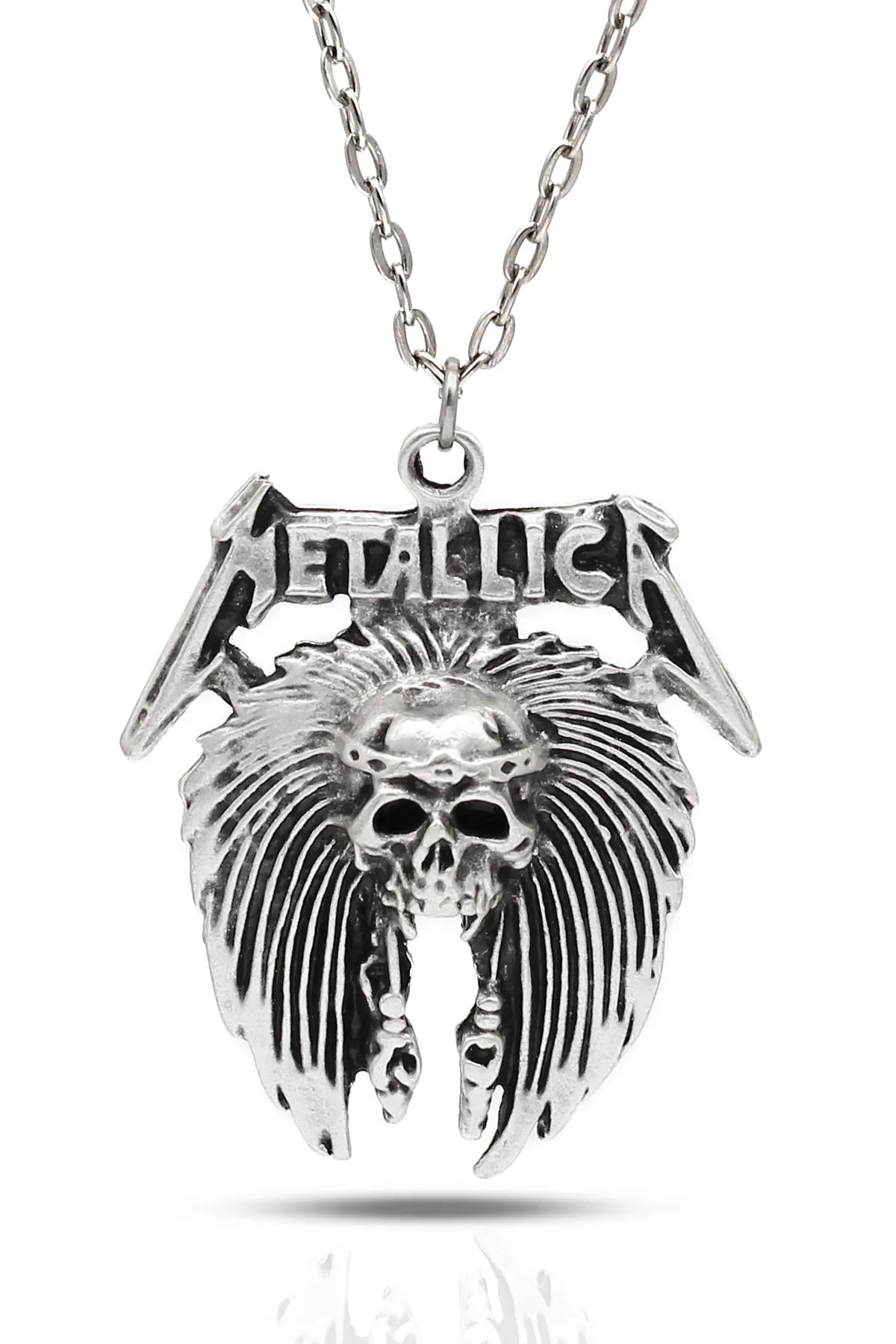 Metallica Kurukafa Rock Lordu Kolye - Antik Gümüş Kaplama - Antik Gümüş Kaplama - Klasik Zincir - 65 cm