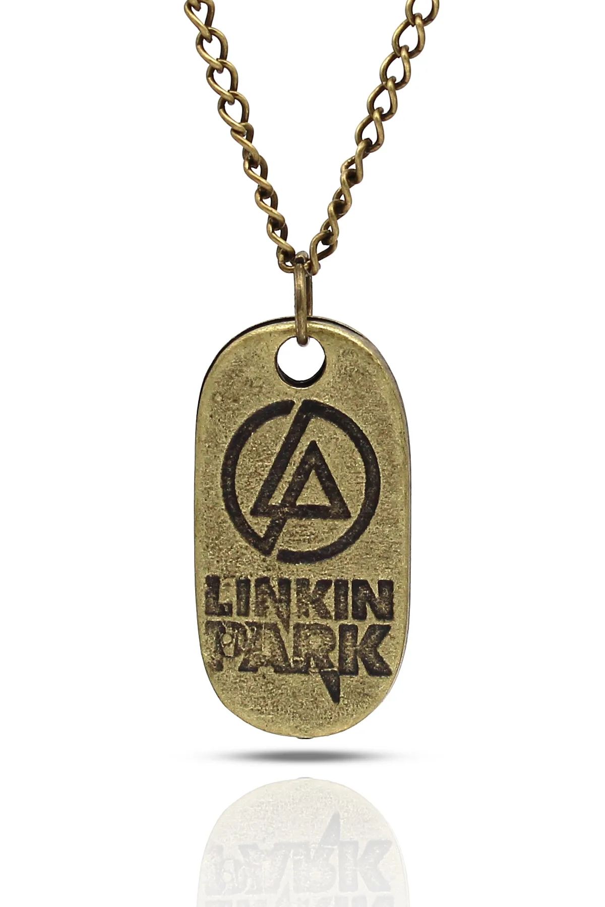 Linkinpark Fan Kolye - Antik Gümüş Kaplama - Antik Sarı Kaplama - Klasik Zincir - 65 cm