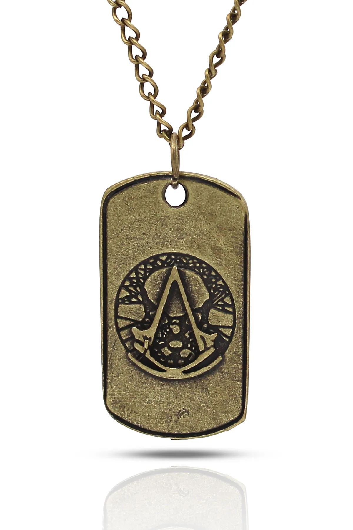 Assassin Creed Ubi Work Shop Sembollü Künye Kolye - Antik Gümüş Kaplama - Antik Sarı Kaplama - Klasik Zincir - 65 cm