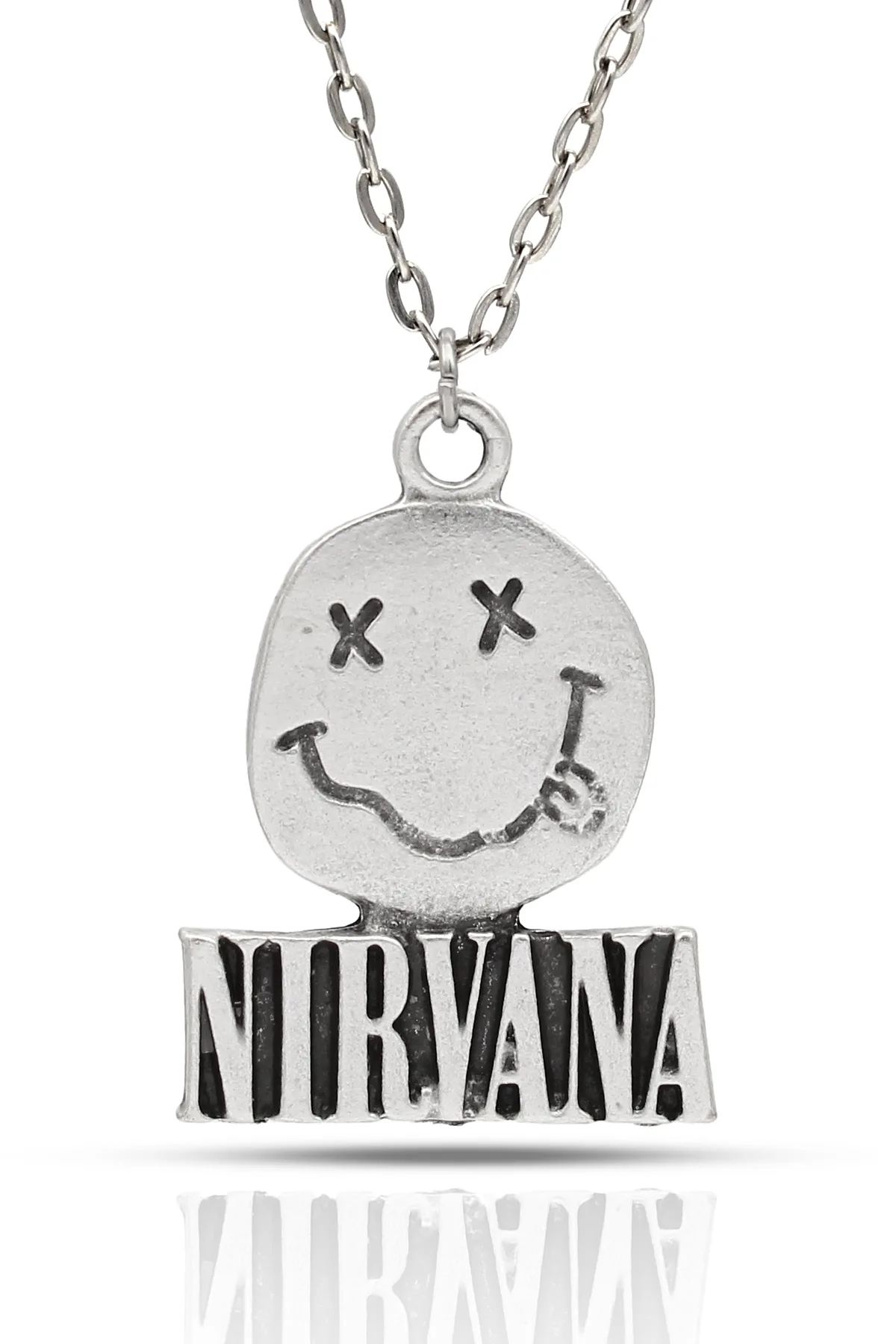 Nirvana Sembollü Fan Kolye - Antik Gümüş Kaplama - Antik Gümüş Kaplama - Klasik Zincir - 65 cm