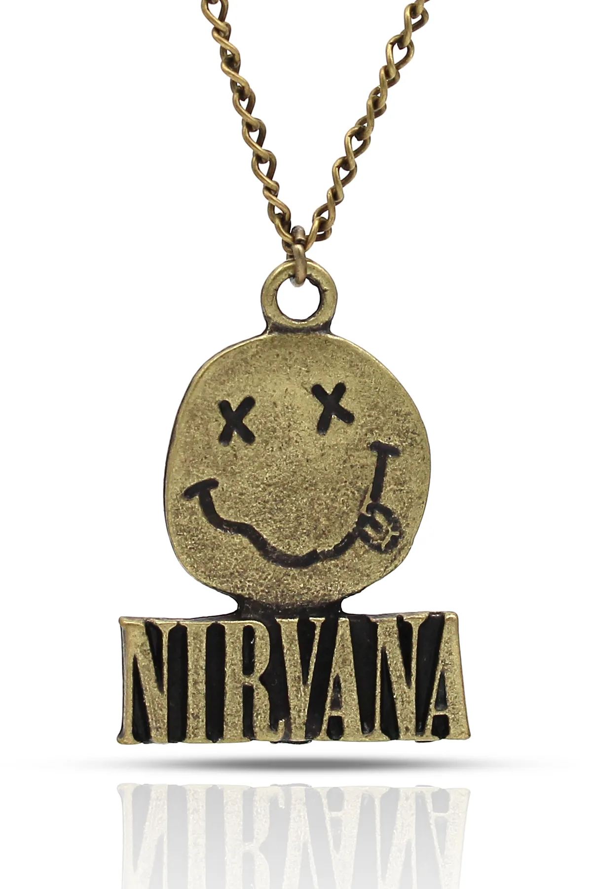 Nirvana Sembollü Fan Kolye - Antik Gümüş Kaplama - Antik Sarı Kaplama - Klasik Zincir - 65 cm