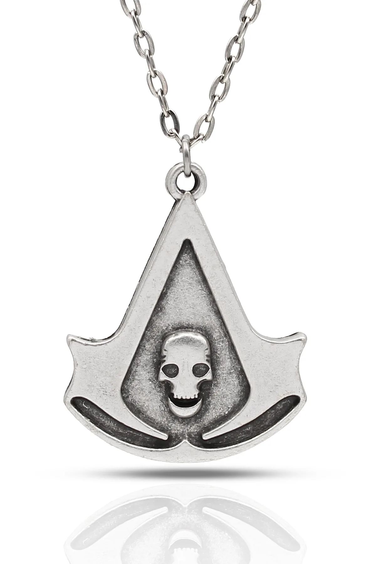 Assassin Creed Brotherhood Kolye - Antik Gümüş Kaplama - Antik Gümüş Kaplama - Klasik Zincir - 65 cm