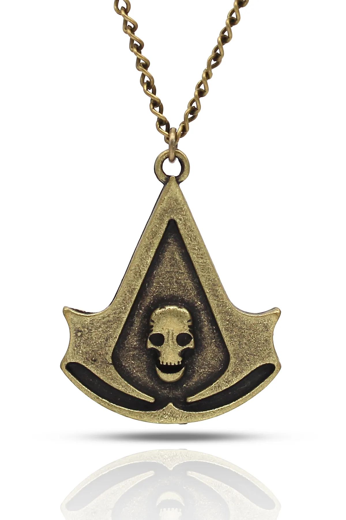 Assassin Creed Brotherhood Kolye - Antik Gümüş Kaplama - Antik Sarı Kaplama - Klasik Zincir - 65 cm