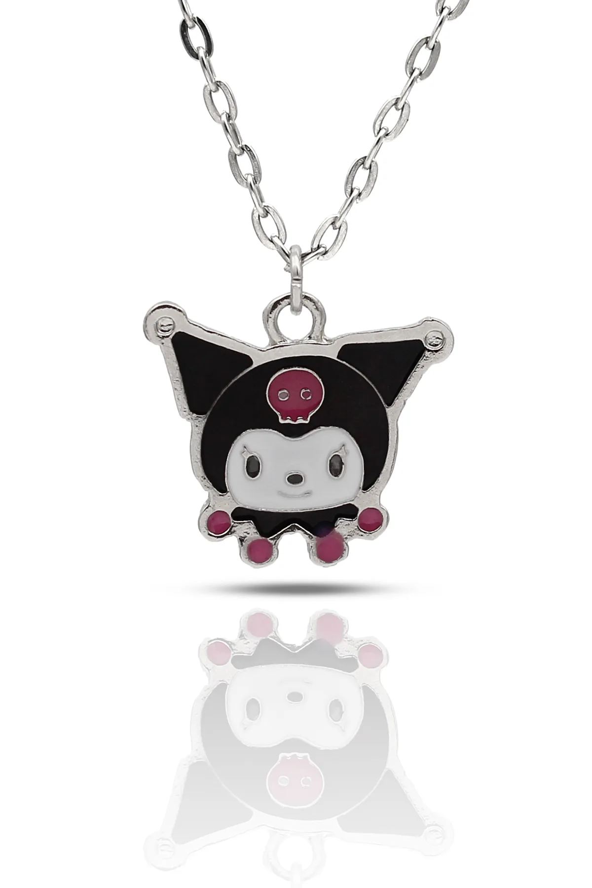 Sanrio Hello Kitty Kuromi Sevimli Kolye - Mineli - Gümüş Renk - Klasik Zincir - 65 cm