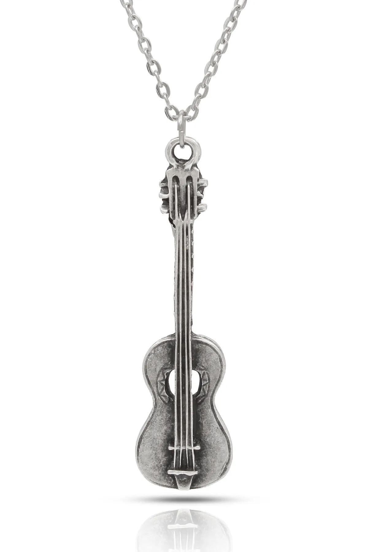 Gitar Kolye İspanyol Gitar Kolye - Antik Gümüş Kaplama - Antik Gümüş Kaplama - Klasik Zincir - 65 cm
