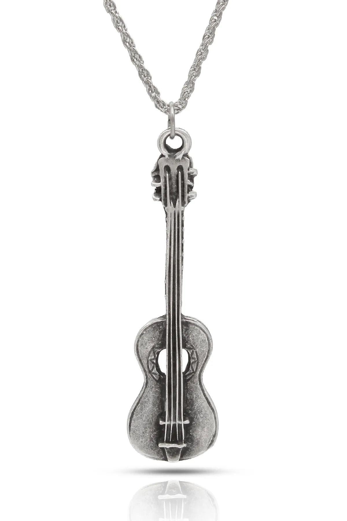 Gitar Kolye İspanyol Gitar Kolye - Antik Gümüş Kaplama - Antik Gümüş Kaplama - Burgu Zincir - 65 cm