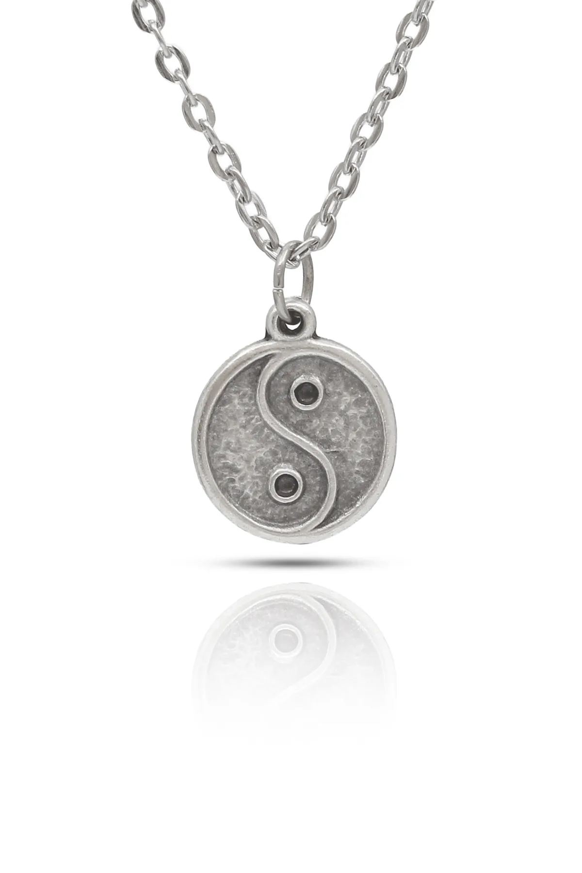 Yin Yang Kolye Zerafet ve Denge Sembol Kolye - Antik Gümüş Kaplama - Antik Gümüş Kaplama - Klasik Zincir - 65 cm
