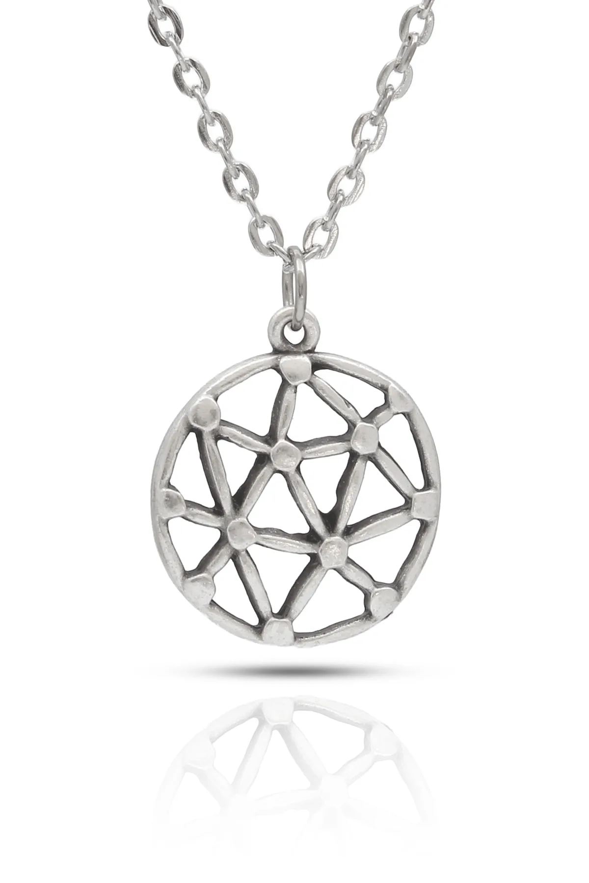 Yuvarlak Model Çakra Kolye Dawapara Metatron Kolye - Antik Gümüş Kaplama - Antik Gümüş Kaplama - Klasik Zincir - 65 cm