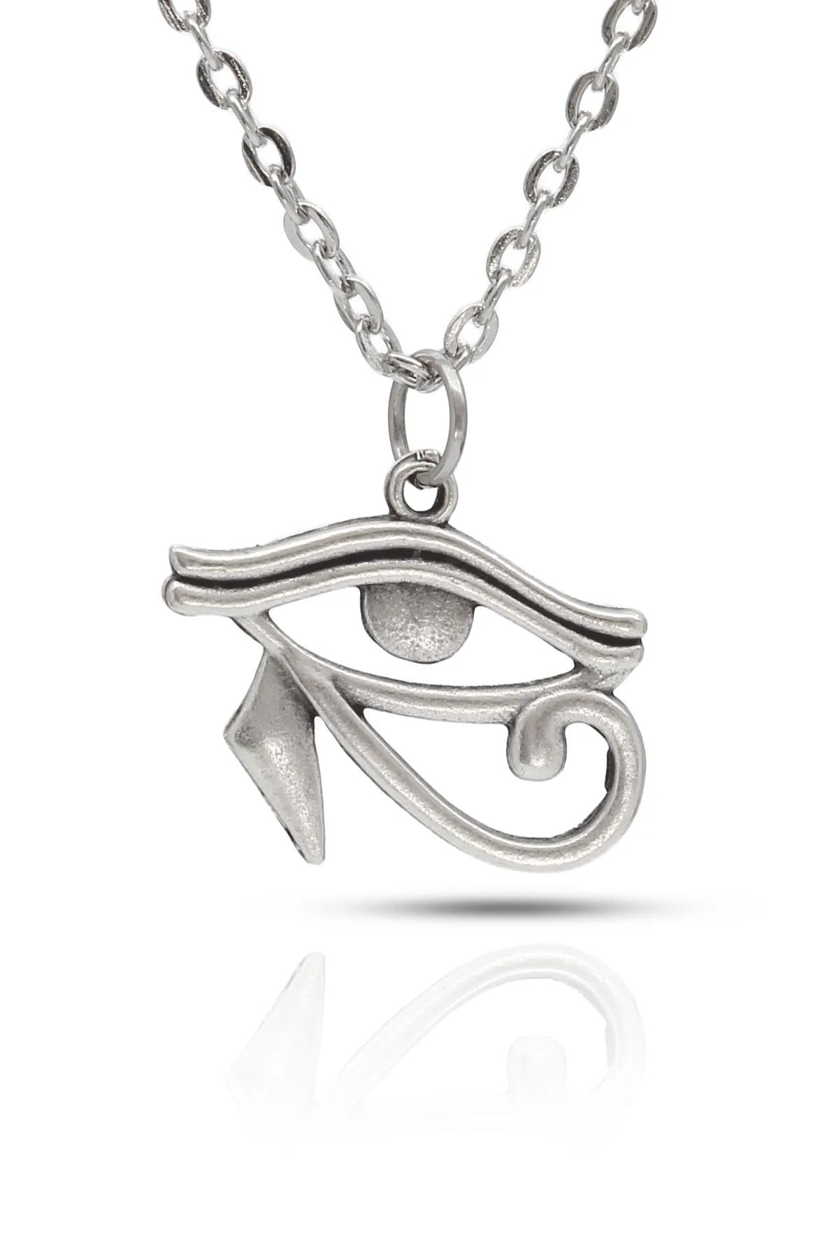 Horus'un Gözü Kolye Antik Mısır Koruma Sembolü Kolye - Antik Gümüş Kaplama - Antik Gümüş Kaplama - Klasik Zincir - 65 cm
