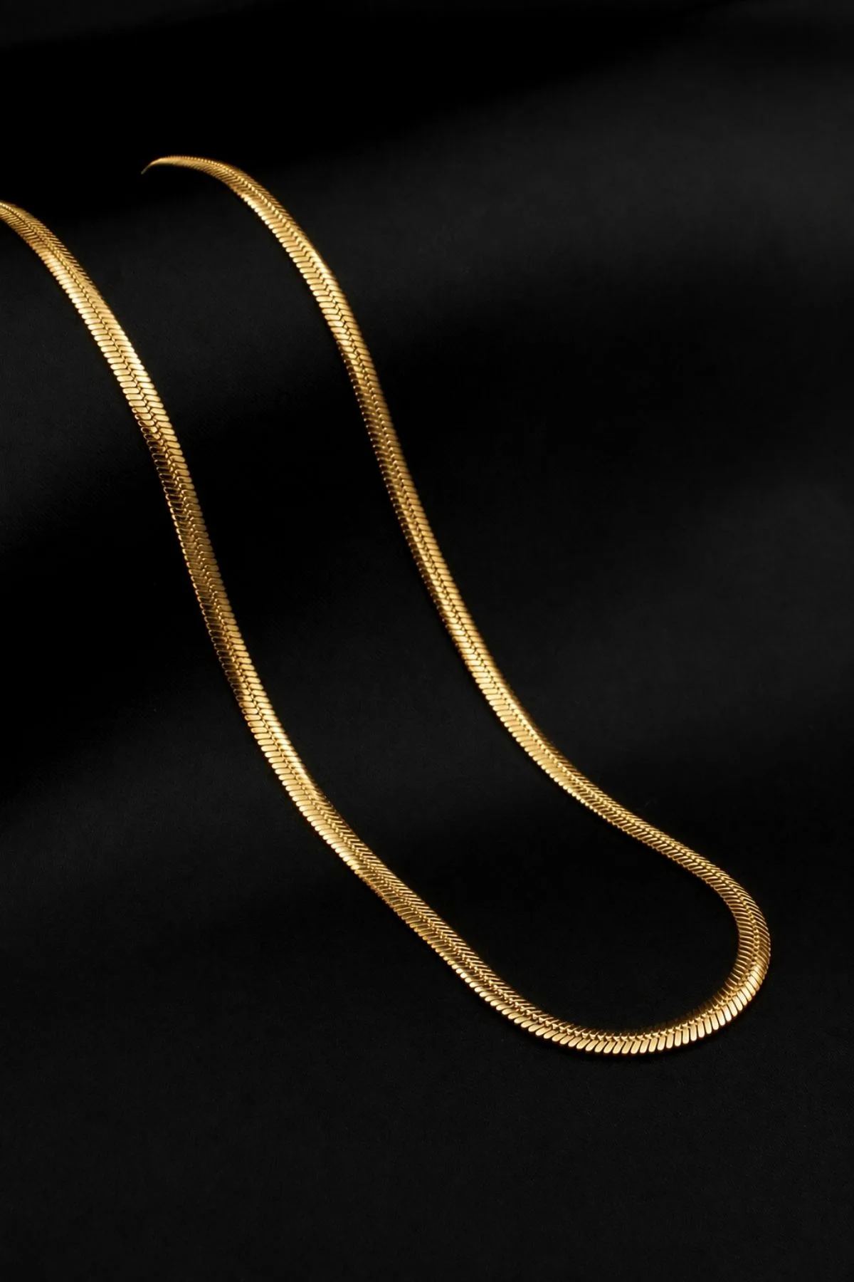 Yassı Yılan Paslanmaz Çelik İtalyan Zincir Kolye - Altın Renk - 50 cm - 4 mm Kalınlık