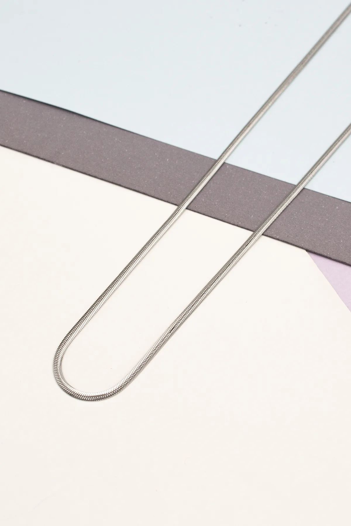 Yassı Yılan Paslanmaz Çelik İtalyan Zincir Kolye - Gümüş Renk - 65 cm - 1,5 mm Kalınlık