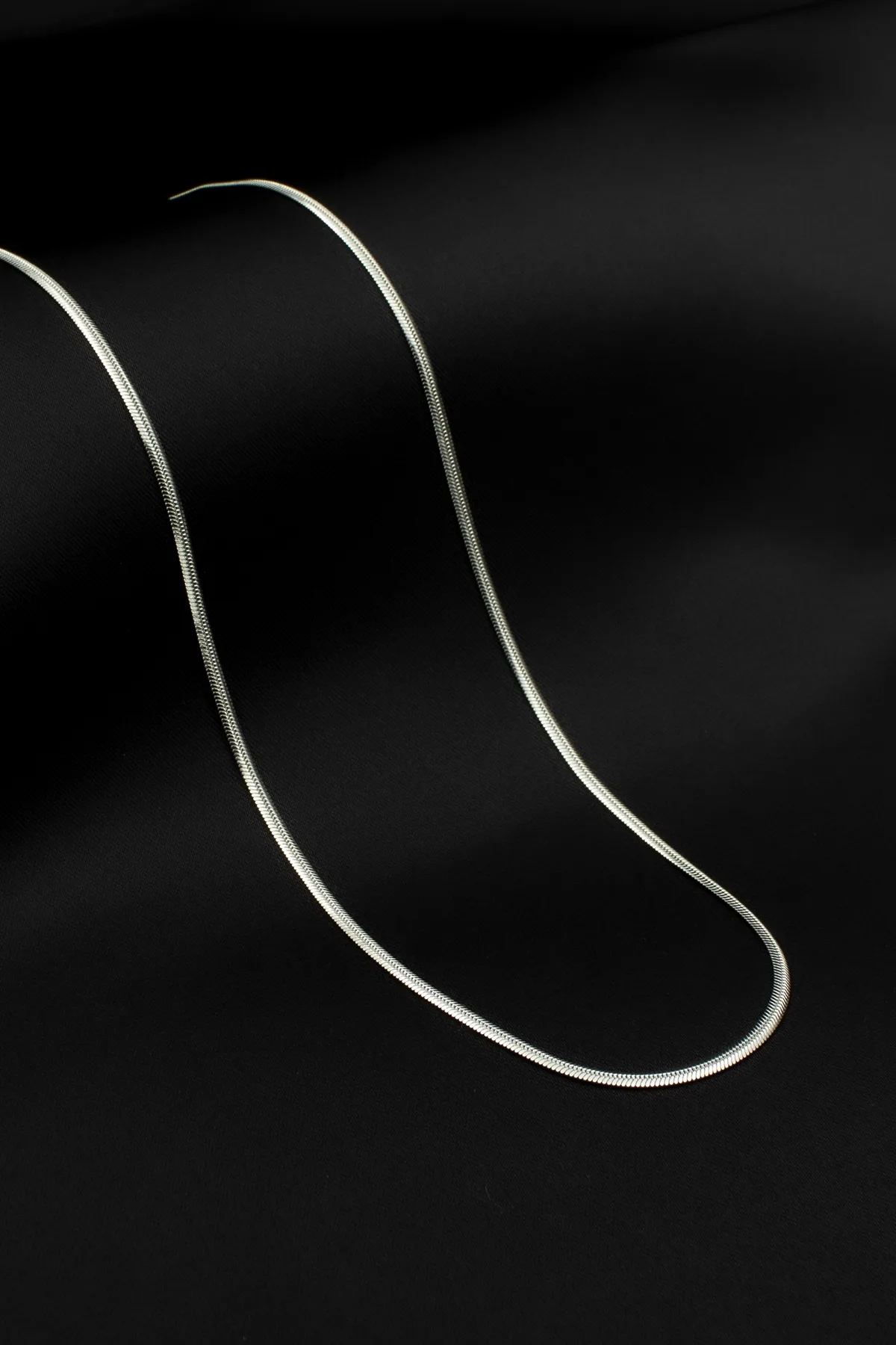 Yassı Yılan Paslanmaz Çelik İtalyan Zincir Kolye - Gümüş Renk - 50 cm - 2 mm Kalınlık