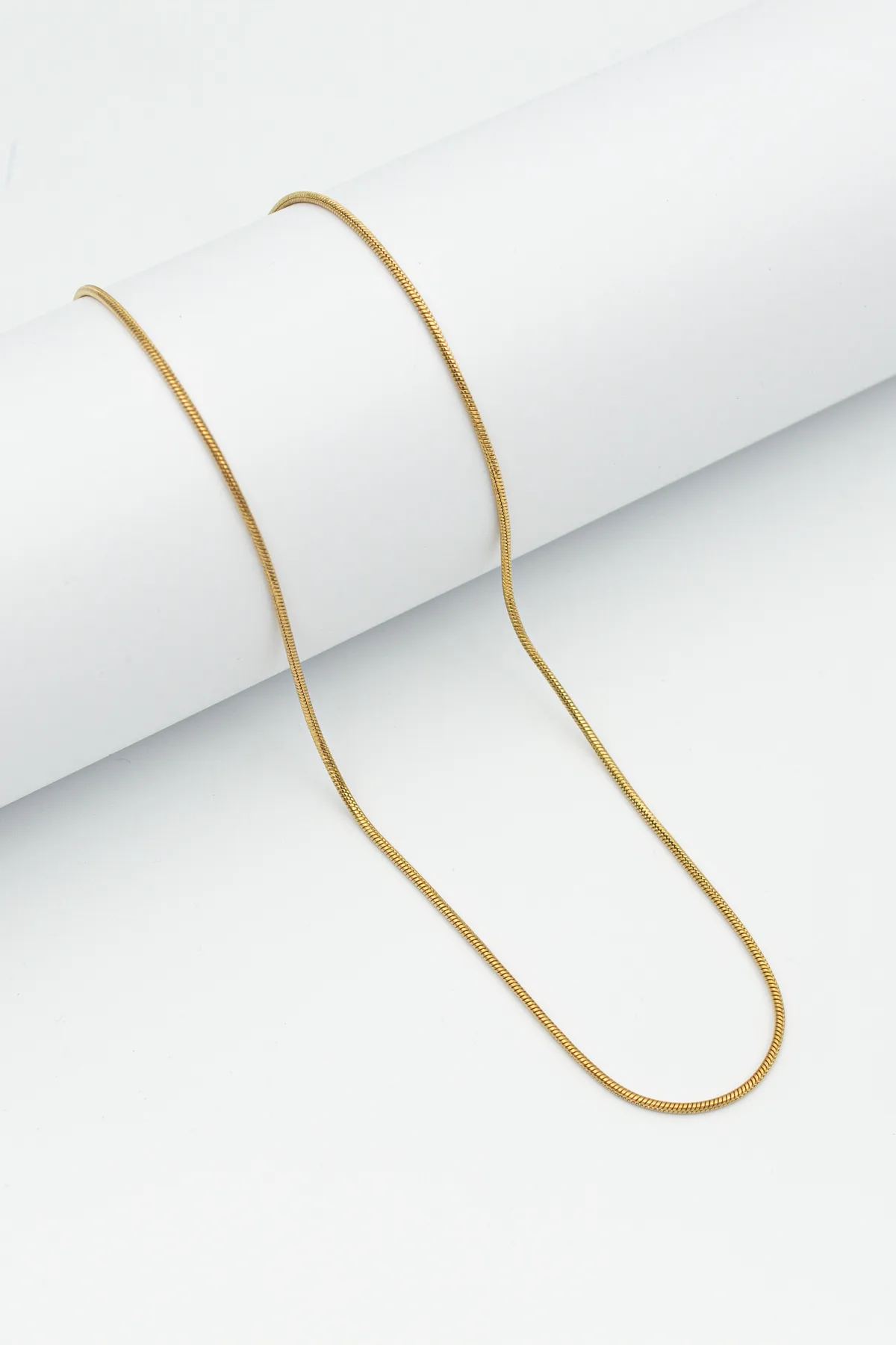 Yuvarlak Yılan Paslanmaz Çelik İtalyan Zincir Kolye - Altın Renk - 50 cm - 1,5 mm Kalınlık