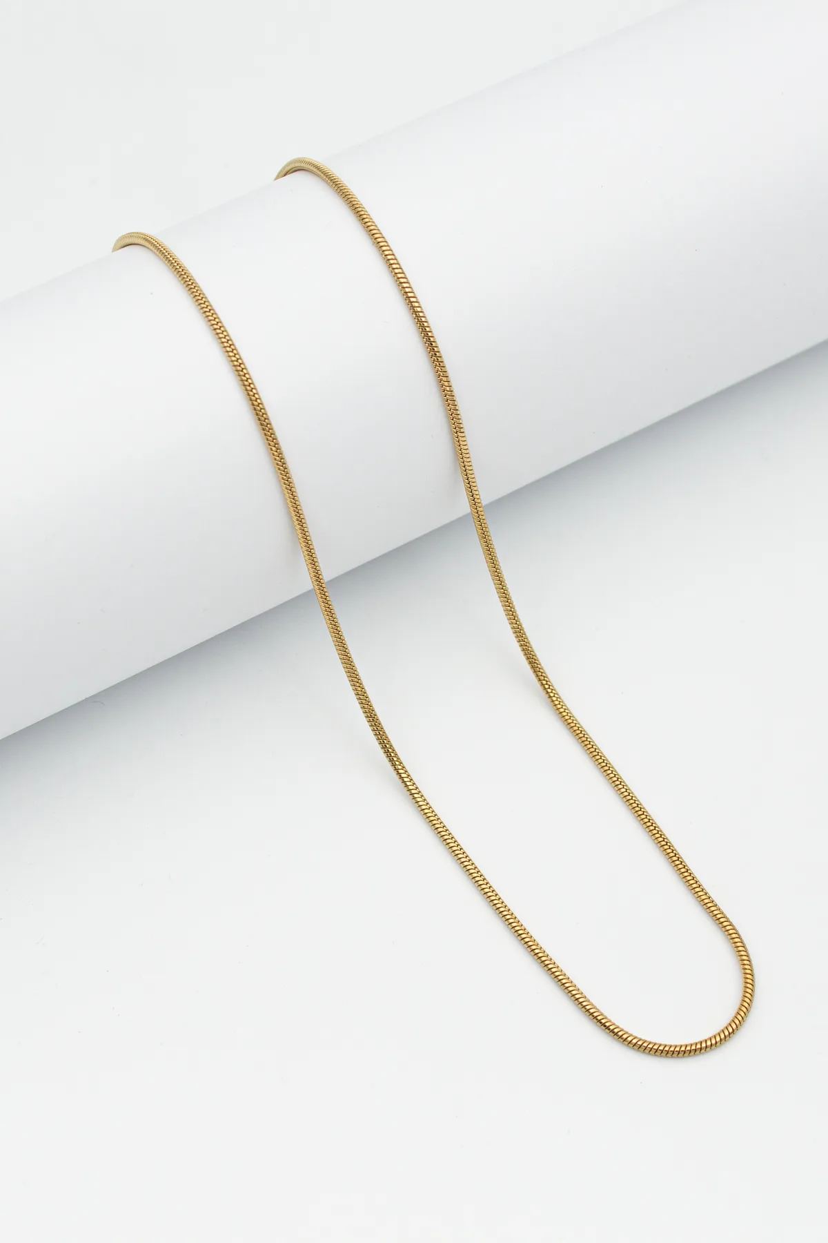 Yuvarlak Yılan Paslanmaz Çelik İtalyan Zincir Kolye - Altın Renk - 65 cm - 2 mm Kalınlık