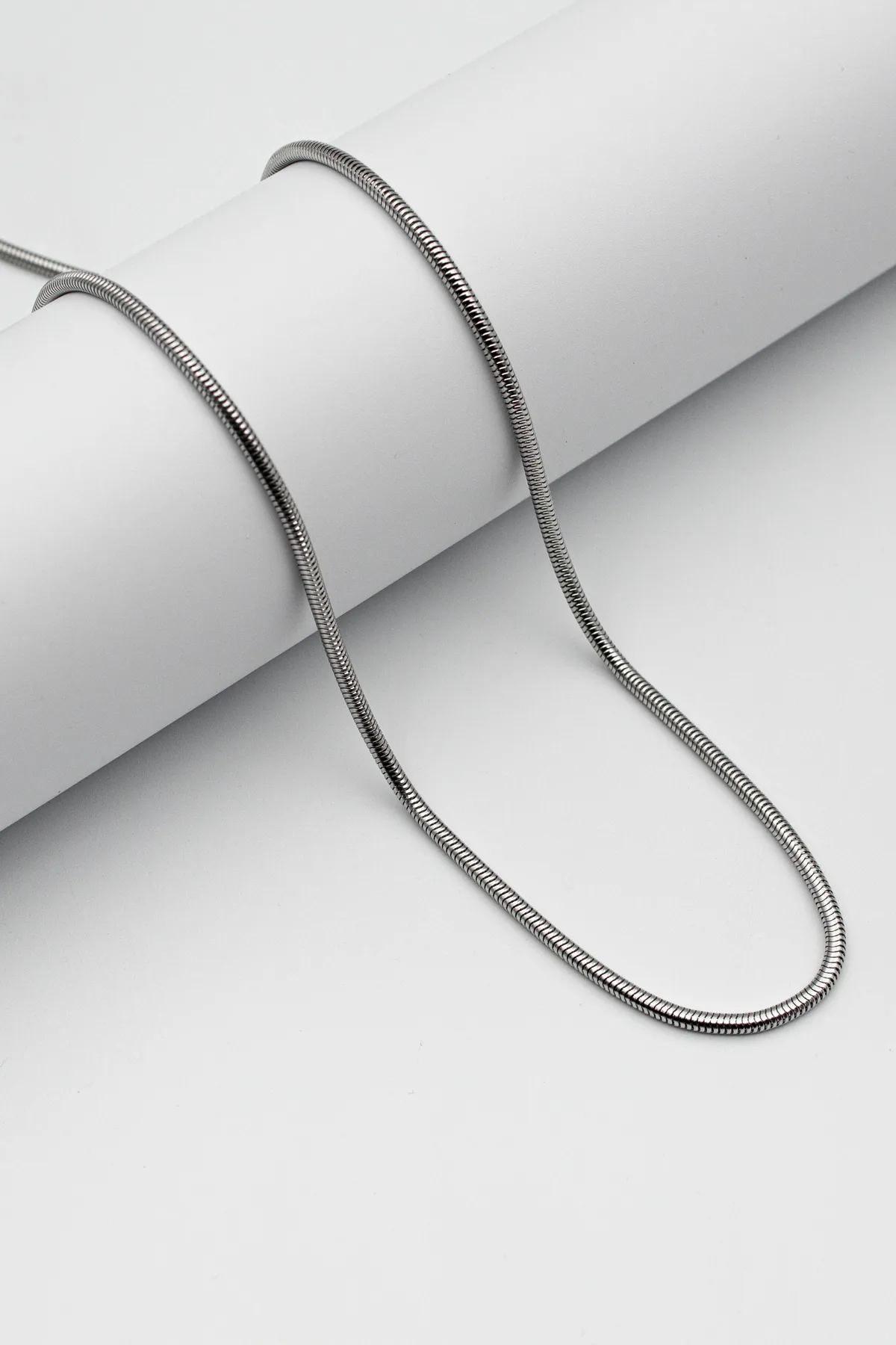Yuvarlak Yılan Paslanmaz Çelik İtalyan Zincir Kolye - Gümüş Renk - 45 cm - 3 mm Kalınlık