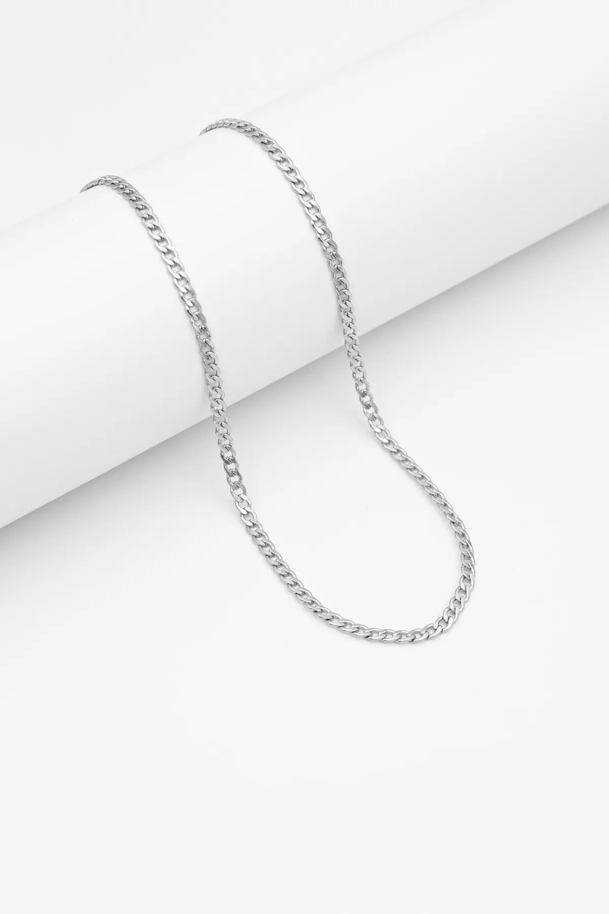 Gurmet Model Paslanmaz Çelik Zincir Kolye - Gümüş Renk - 50 cm - 3 mm Kalınlık